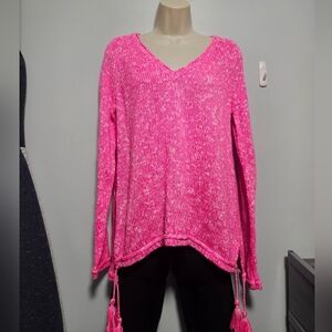 Lilly Pulitzer Pink V-Neck Knit Sweater with Tassels